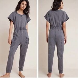 Anthropologie Sat Sunday Estela Jumpsuit Gray Washed Blk Size Med Cargo Pocket